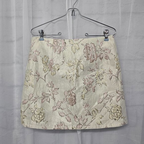 NWT Lulus Cream Pink Brocade Floral Mini Skirt Satin Metallic Coquette M - Picture 10 of 10